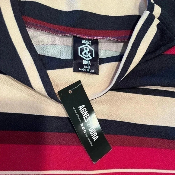 Agnes & Dora Midi Skirt Comfy Pull-On Waist Tan Red Black Striped Size Small - Picture 4 of 5